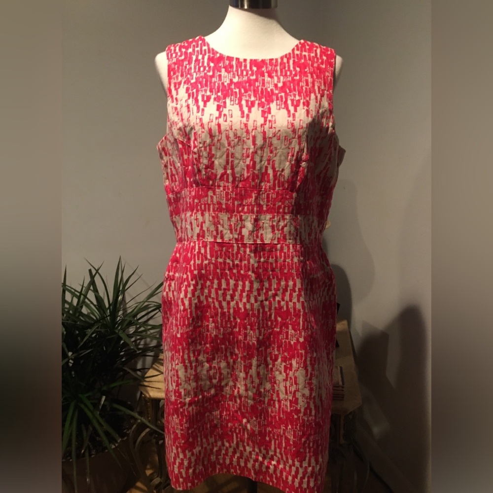 Just Taylor Pink & White Sleeveless Sheath Dress Back Exposed Zipper Size 14